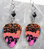 Black Sabbath Guitar Pick Earrings with Black Swarovski Crystals