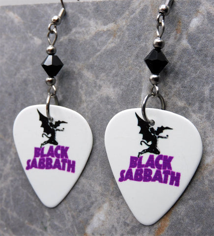 Black Sabbath Master of Reality Guitar Pick Earrings with Black Swarovski Crystals