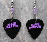 Black Sabbath Master of Reality Art Guitar Pick Earrings with Violet Swarovski Crystals