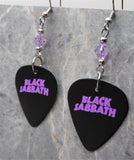 Black Sabbath Master of Reality Art Guitar Pick Earrings with Violet Swarovski Crystals
