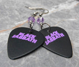 Black Sabbath Master of Reality Art Guitar Pick Earrings with Violet Swarovski Crystals