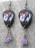Black Sabbath Heaven and Hell Guitar Pick Earrings with Violet Swarovski Crystal Dangles