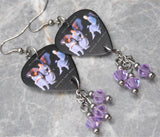 Black Sabbath Heaven and Hell Guitar Pick Earrings with Violet Swarovski Crystal Dangles