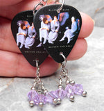Black Sabbath Heaven and Hell Guitar Pick Earrings with Violet Swarovski Crystal Dangles