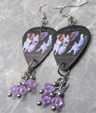 Black Sabbath Heaven and Hell Guitar Pick Earrings with Violet Swarovski Crystal Dangles