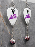Black Sabbath Master of Reality Guitar Pick Earrings with Purple Ombre Pave Bead Dangles