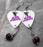 Black Sabbath Master of Reality Guitar Pick Earrings with Purple Ombre Pave Bead Dangles