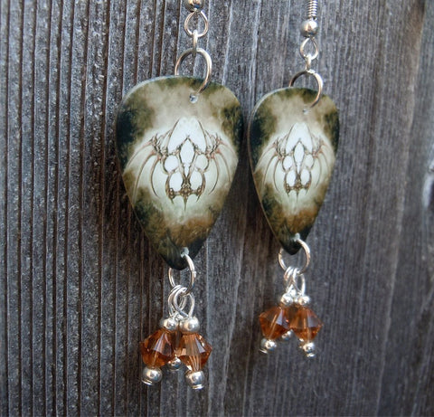 Black Veil Brides The Fallen Ones Guitar Pick Earrings with Brown Swarovski Crystal Dangles