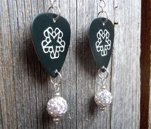 Black Veil Brides Logo Guitar Pick Earrings with White AB Pave Bead Dangles
