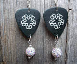 Black Veil Brides Logo Guitar Pick Earrings with White AB Pave Bead Dangles
