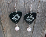 Black Veil Brides Logo Guitar Pick Earrings with White AB Pave Bead Dangles
