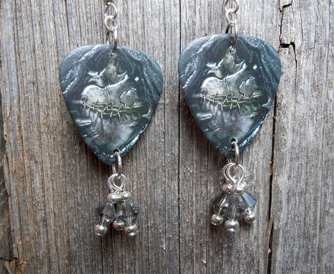 Black Veil Brides Heart of Fire Guitar Pick Earrings with Gray Swarovski Crystals