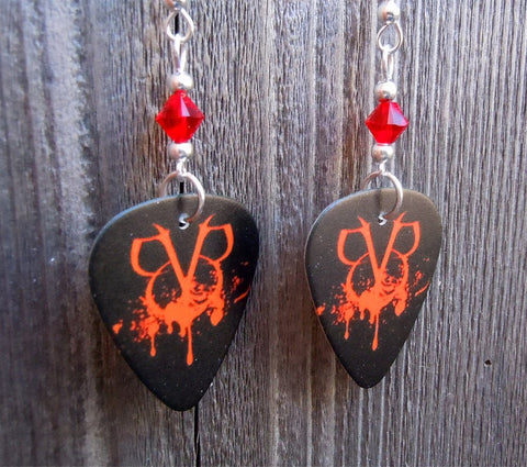 Black Veil Brides Red BVB Guitar Pick Earrings with Red Swarovski Crystals