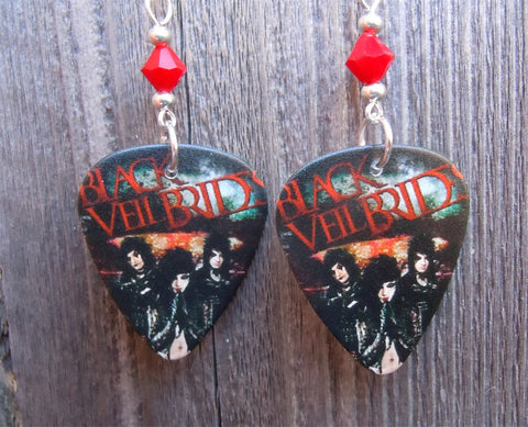 Black Veil Brides Guitar Pick Earrings with Red Swarovski Crystals