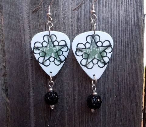 Black Veil Brides Pentacharm Guitar Pick Earrings with Black Pave Bead Dangles