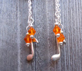 Black Veil Brides Guitar Pick Earrings with Music Note Charm and Orange Swarovski Crystal Dangles