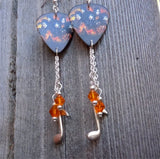 Black Veil Brides Guitar Pick Earrings with Music Note Charm and Orange Swarovski Crystal Dangles