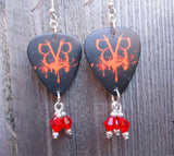 Black Veil Brides Guitar Pick Earrings with Red Swarovski Crystal Dangles