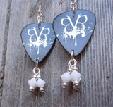 Black Veil Brides "BVB" Black Guitar Pick Earrings with White Swarovski Crystal Dangles