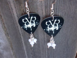 Black Veil Brides "BVB" Black Guitar Pick Earrings with White Swarovski Crystal Dangles