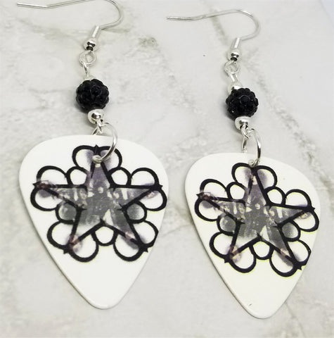 Black Veil Brides Pentacharm Logo Guitar Pick Earrings with Black Pave Beads