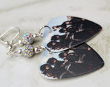 Black Veil Brides Group Picture Guitar Pick Earrings with White AB Pave Beads