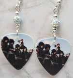 Black Veil Brides Group Picture Guitar Pick Earrings with White AB Pave Beads