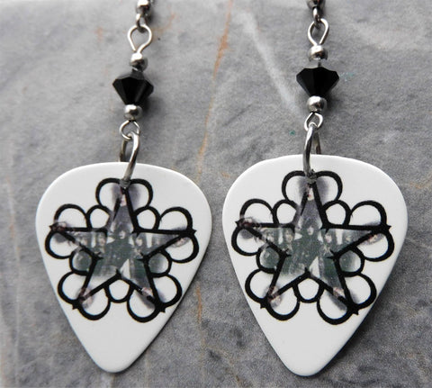 Black Veil Brides BVB Pentacharm Logo Guitar Pick Earrings with Black Swarovski Crystals