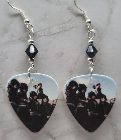 Black Veil Brides Group Picture Guitar Pick Earrings with Black Swarovski Crystals