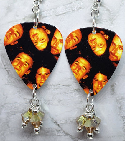 Blind Melon Guitar Pick Earrings with Metallic Sunshine Swarovski Crystal Dangles