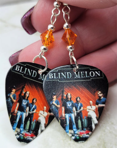 Blind Melon Guitar Pick Earrings with Orange Swarovski Crystals