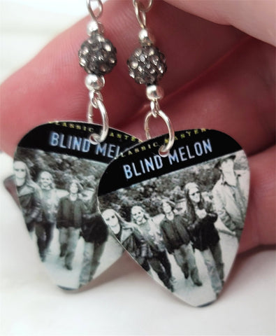 Blind Melon Classic Masters Guitar Pick Earrings with Gray Pave Beads