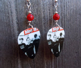 Blink 182 Group Picture Guitar Pick Earrings with Red Pave Beads