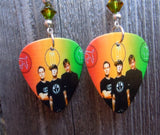 Blink 182 Group Picture Guitar Pick Earrings with BiColor Swarovski Crystals