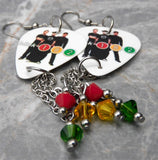 Blink 182 Group Picture Guitar Pick Earrings with Swarovski Crystal Dangles