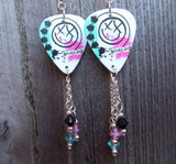 Blink 182 Self Titled Album White Guitar Pick Earrings with Swarovski Crystal Dangles