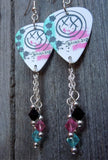 Blink 182 Self Titled Album White Guitar Pick Earrings with Swarovski Crystal Dangles