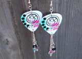 Blink 182 Self Titled Album White Guitar Pick Earrings with Swarovski Crystal Dangles