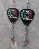 Blink 182 Self Titled Album Black Guitar Pick Earrings with Swarovski Crystal Dangles