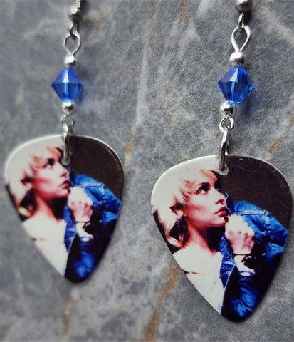 Blondie Guitar Pick Earrings with Blue Swarovski Crystals