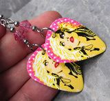 Blondie Guitar Pick Earrings with Pink Swarovski Crystals