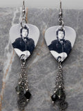 Bob Dylan Guitar Pick Earrings with Stainless Steel Clef Charms and Swarovski Crystal Dangles
