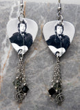 Bob Dylan Guitar Pick Earrings with Stainless Steel Clef Charms and Swarovski Crystal Dangles