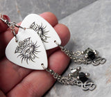 Bob Dylan Guitar Pick Earrings with Stainless Steel Clef Charms and Swarovski Crystal Dangles