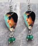 Bob Dylan Guitar Pick Earrings with Green Opal Swarovski Crystal Dangles