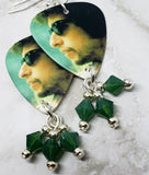 Bob Dylan Guitar Pick Earrings with Green Opal Swarovski Crystal Dangles