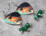 Bob Dylan Guitar Pick Earrings with Green Opal Swarovski Crystal Dangles