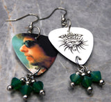 Bob Dylan Guitar Pick Earrings with Green Opal Swarovski Crystal Dangles