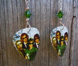 Bon Jovi Group Photo Guitar Pick Earrings with Green Swarovski Crystals