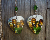 Bon Jovi Group Photo Guitar Pick Earrings with Green Swarovski Crystals